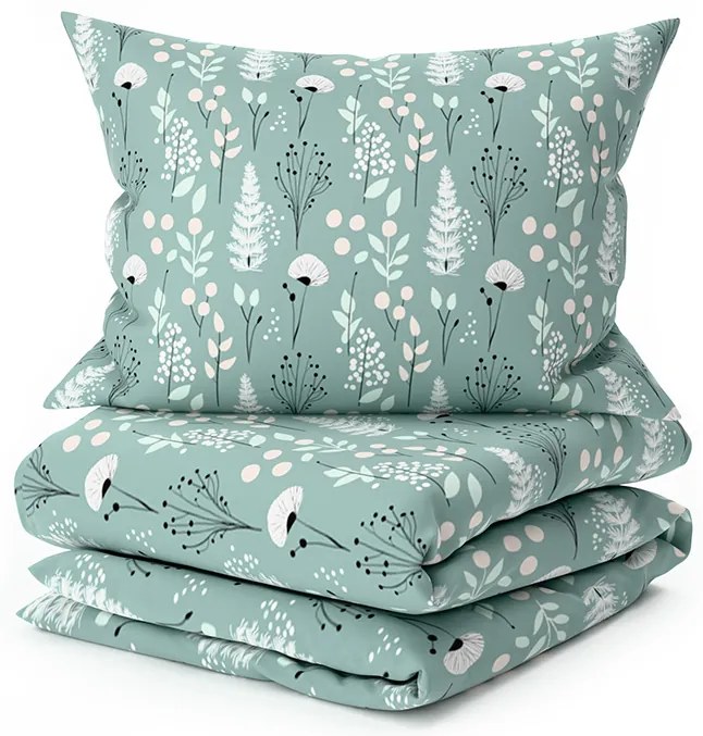 PrzytulneMieszkanie.pl PrzytulneMieszkanie.pl Bawełniana pościel WILD FLOWERS miętowa Rozmiar pościeli: 70 x 90 cm | 140 x 220 cm
