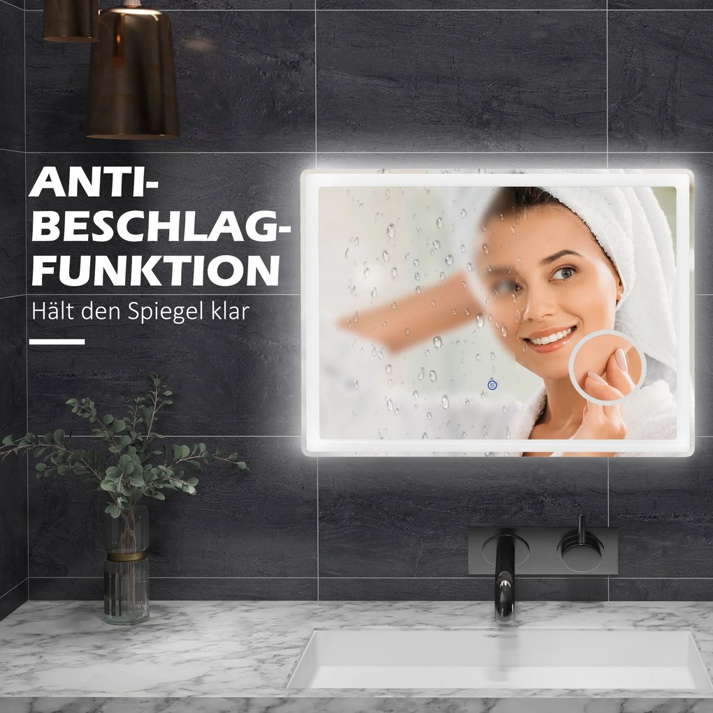 kleankin LED Lustrzko łazienkowe z 3x powiększeniem Oświetlenie 80x3 8x60cm Białe | Aosom PL