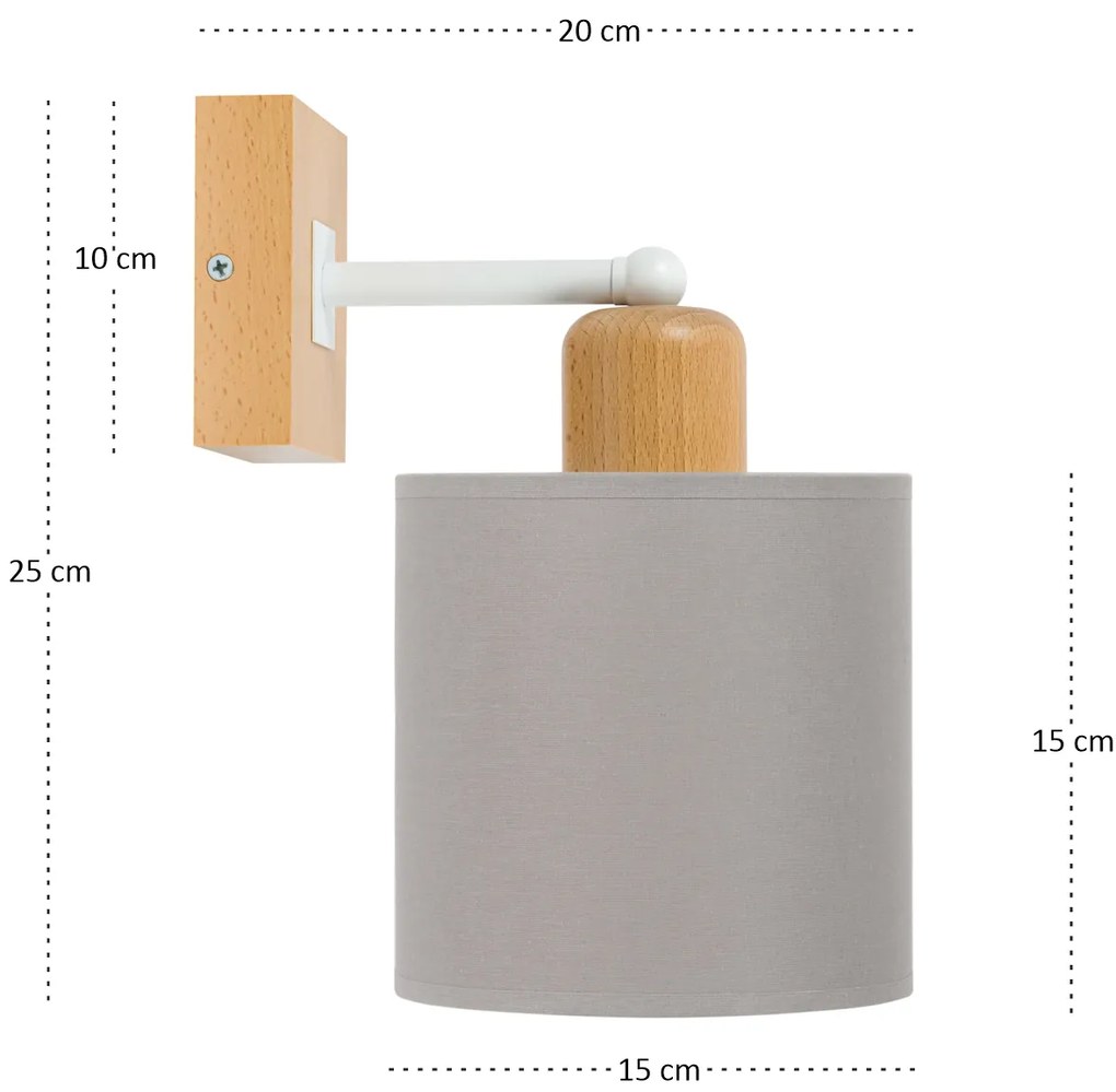 Szary kinkiet LED CL-WD-WE10x10BU-GR jednopunktowy z litego drewna