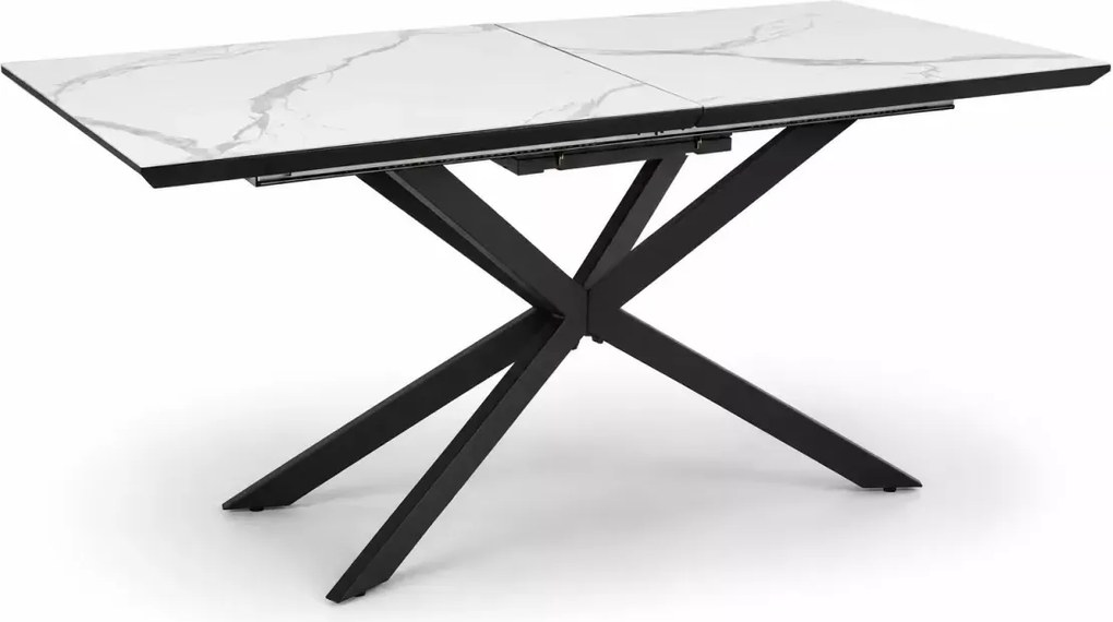 Stół rozkładany Derby 160–200 cm biały marmur – ceramika / MDF lakierowany, nowoczesny glamour
