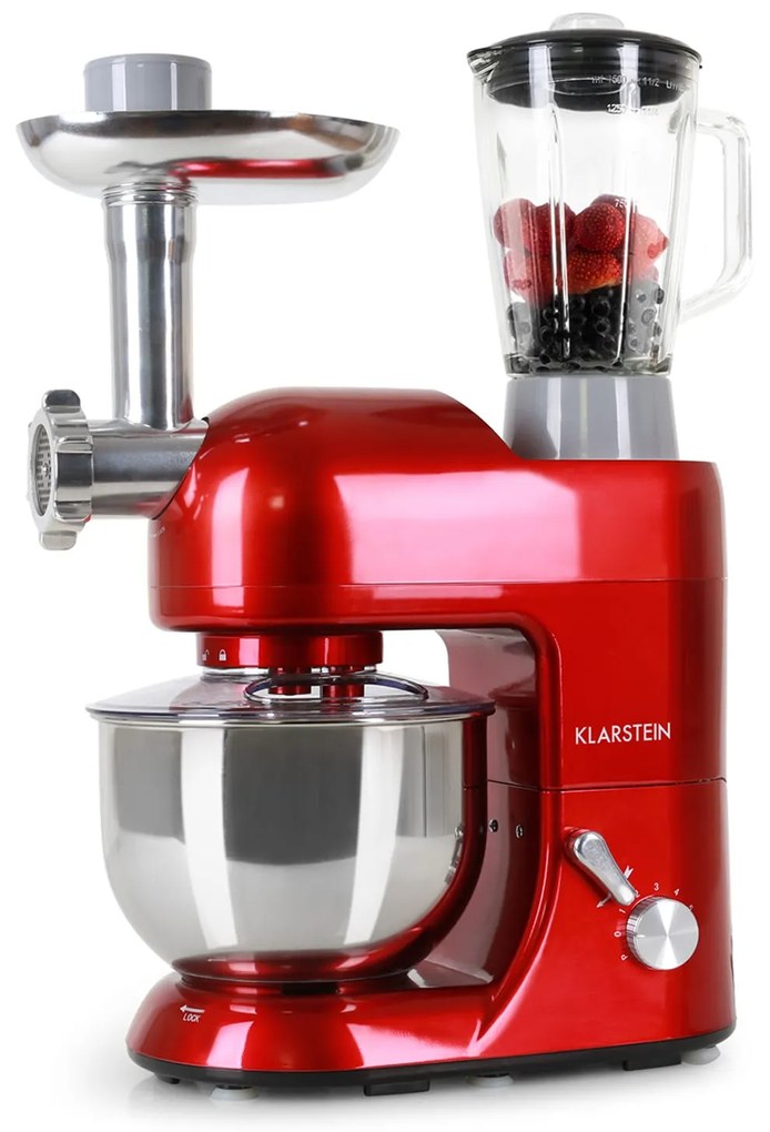 Klarstein Lucia 1800W 5L Robot Kuchenny z Maszynką do Mięsa Czerwony