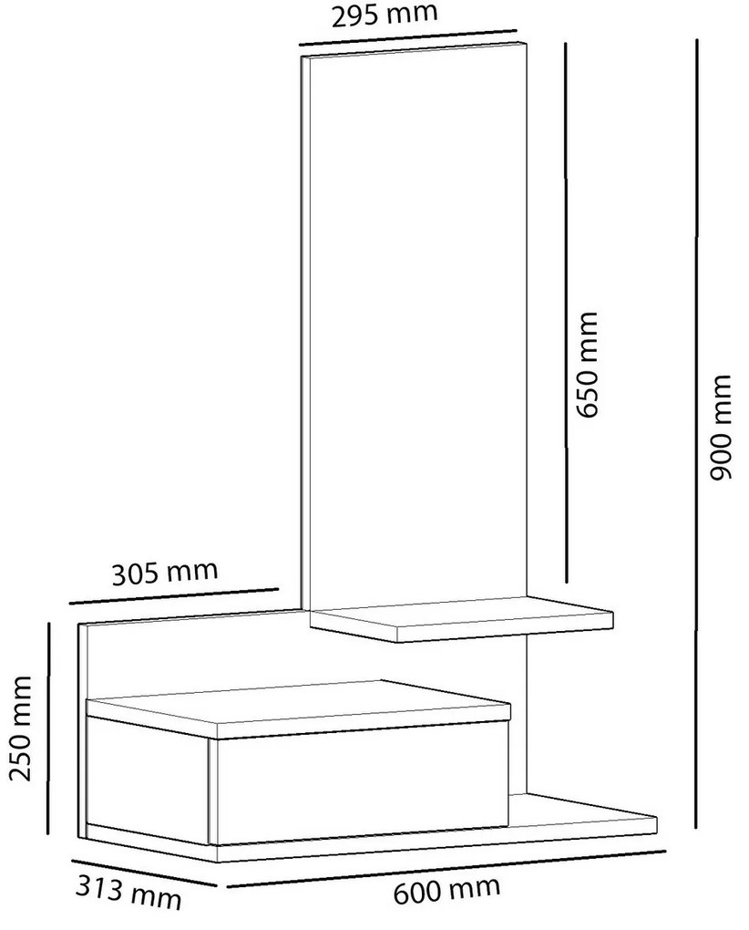 Półka ścienna z lustrem Rozella Oak and Anthracite