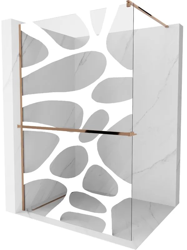Mexen Kioto+ ścianka prysznicowa z półką Walk-in 70 x 200 cm, biały wzór, różowe złoto - 800-070-121-60-97