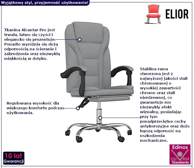 Jasnoszare krzesło do biurka z podnóżkiem - Duncan