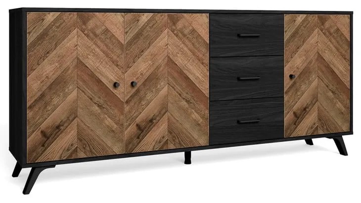 Czarno-brązowa niska komoda 181x81 cm Chevrons – Marckeric