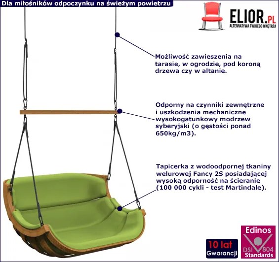 Zielona wisząca huśtawka na taras N2-W22