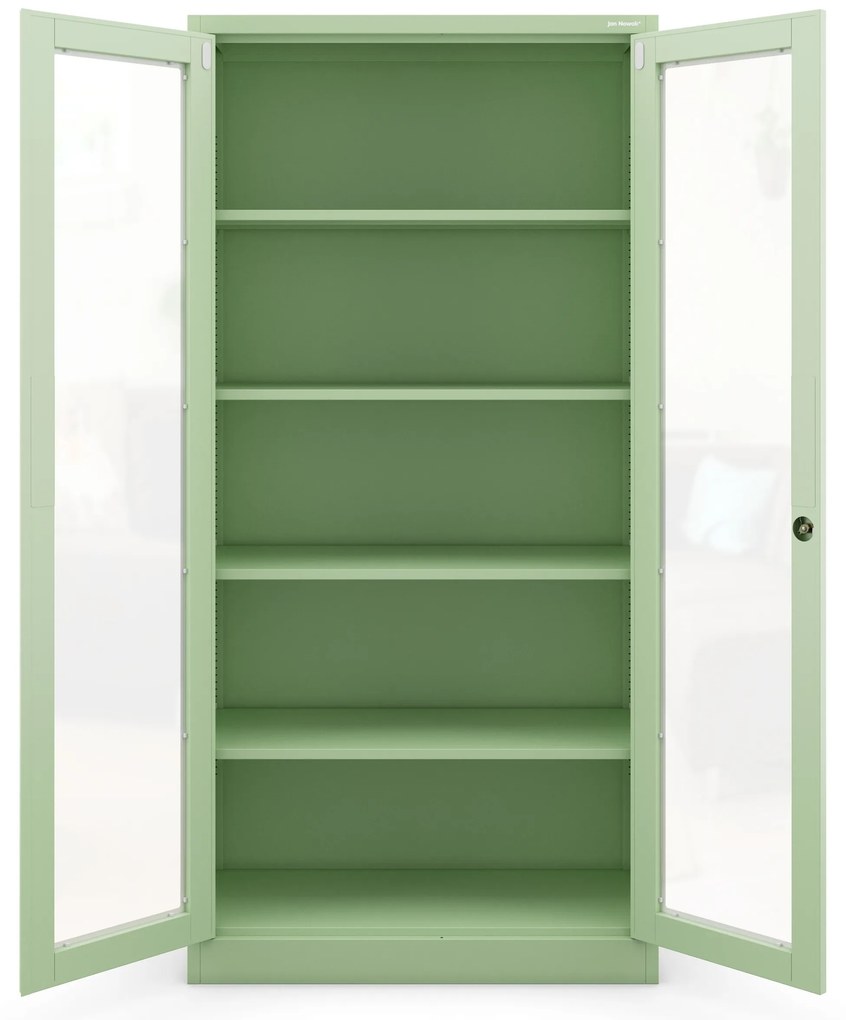 Witryna przeszklona metalowa wysoka z zamkiem pastelowy zielony, 900x1850x400 mm: AMELIA Fresh Style