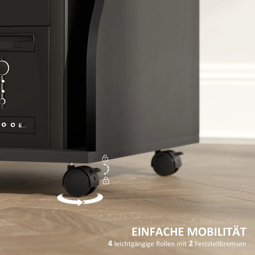 HOMCOM Biurko Komputerowe na Kółkach, z Miejscem na Przechowywanie, 80 x 48 x 75 cm, Czarne