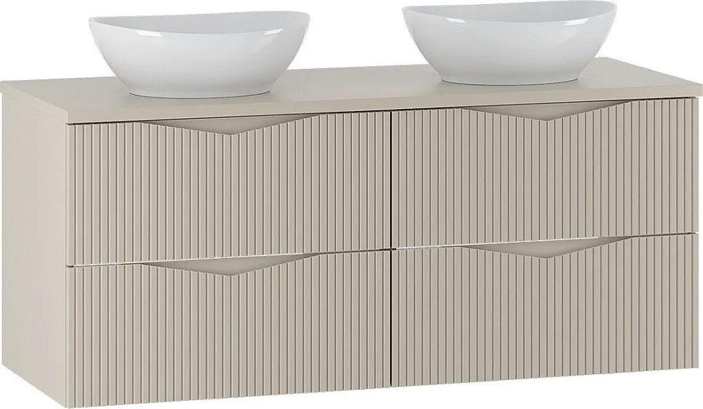 Zestaw do Łazienki 120cm Szafka Blat Umywalka Ryflowane FrontyBeż Piaskowy  Cleo