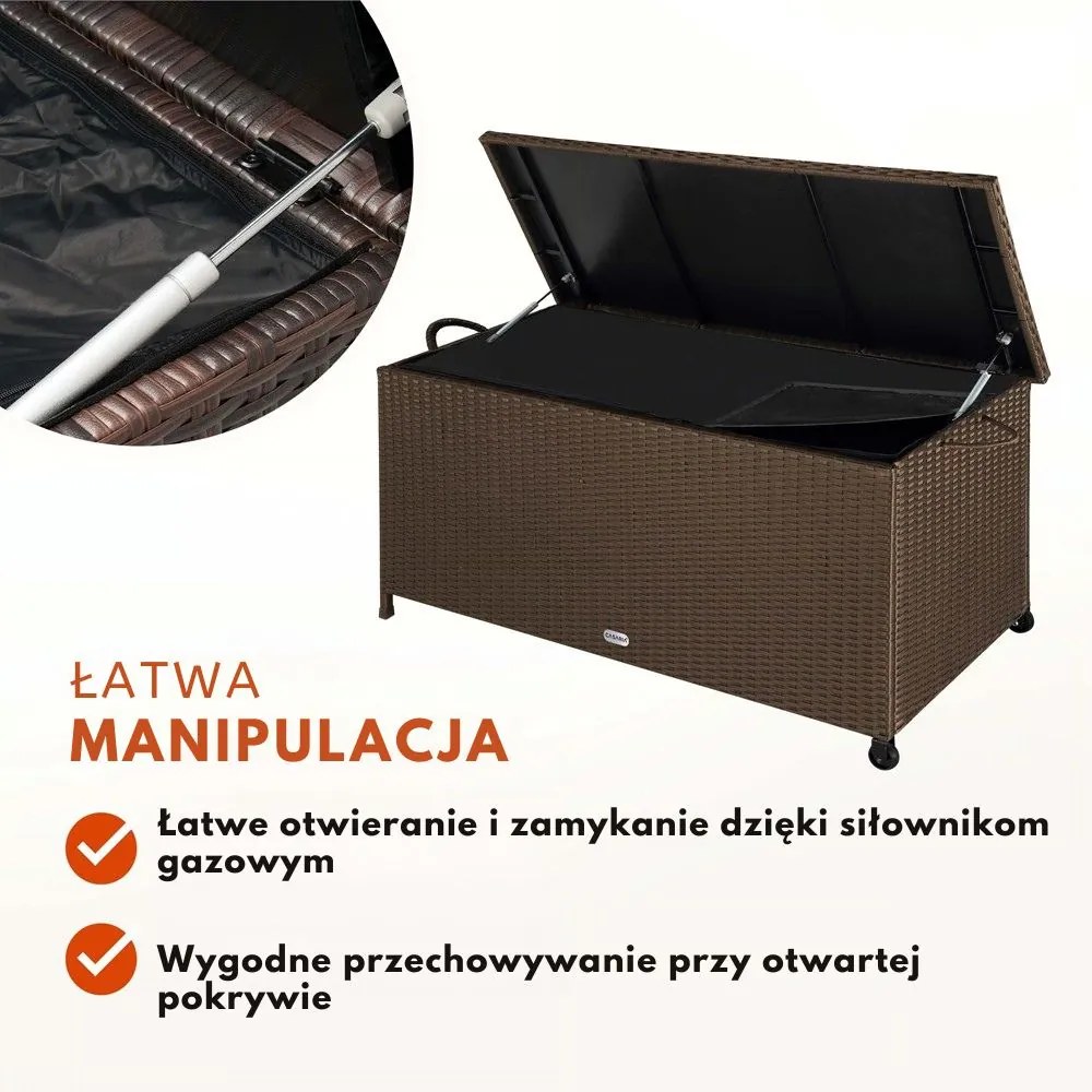 Polirattanowy pojemnik na schowek RICCO, 270L, 117x53x60cm, ciemnobrązowy Casaria