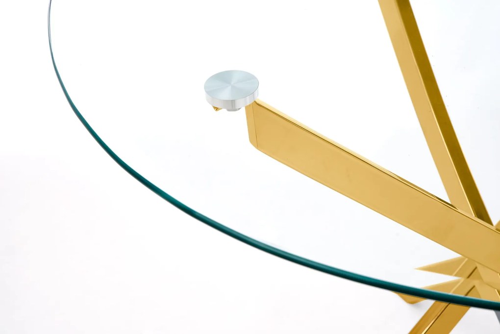 Szklany stół w stylu glamur Raymond na złotych nogach