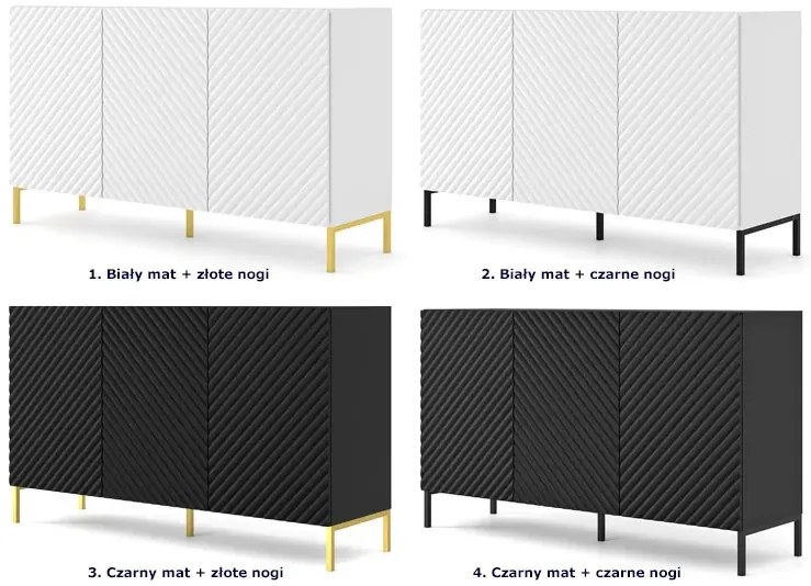 Komoda w stylu glamour biały mat + złote nóżki - Resa 3X
