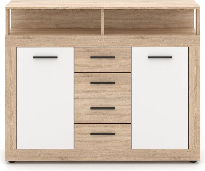 Komoda Dwudrzwiowa z Szufladami BLAGO MIDI B 119,5 cm Dąb Sonoma/Biały Nowoczesna