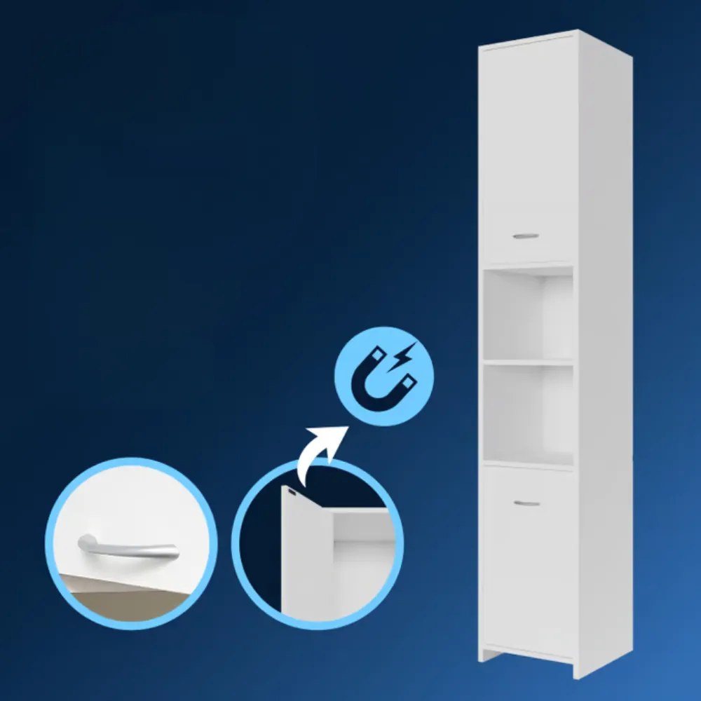 Wysoka szafka łazienkowa SILKE, 180×30×30cm, biała Casaria