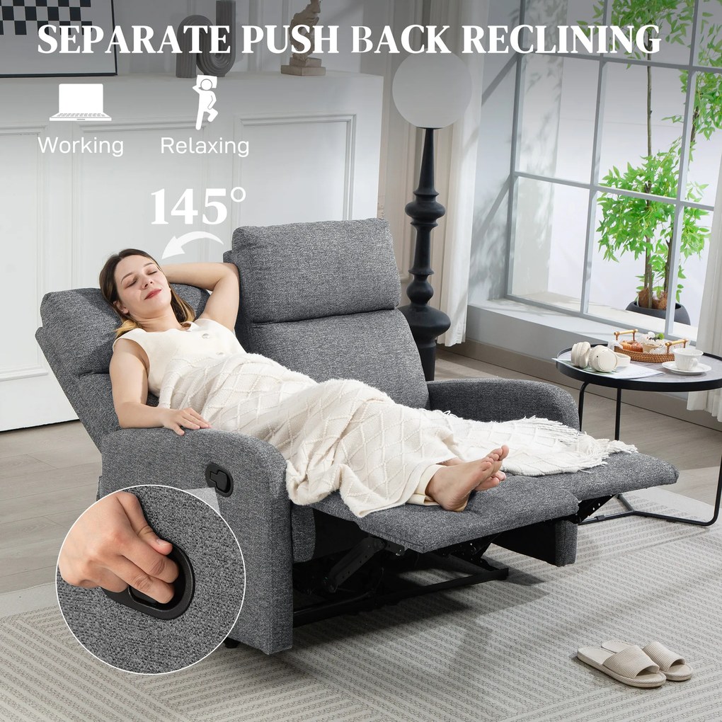HOMCOM 2-osobowa sofa z regulowanymi oparciami, podnóżek, materiałowa tapicerka, stal, Szary