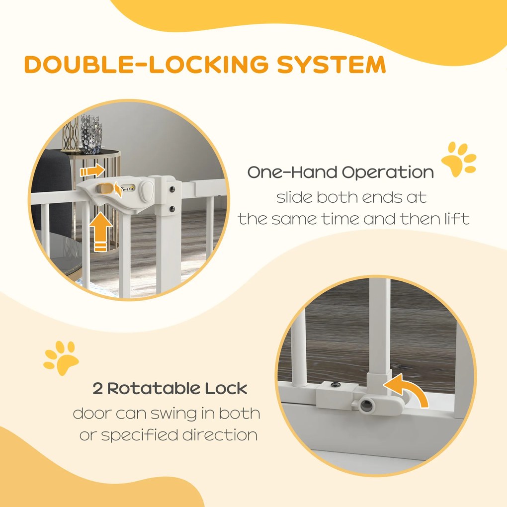 PawHut Bramka zabezpieczająca dla psów, bramka oddzielająca, bramka dla zwierząt domowych, Metal, Plastik, 74-80/87-94 cm, Biały