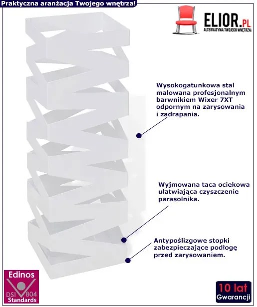 Biały modernistyczny metalowy parasolnik Zuzu 4X