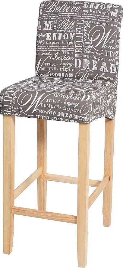 Stołek barowy MCW-C33,  napis, szary, jasne nogi, tkanina/tekstylia