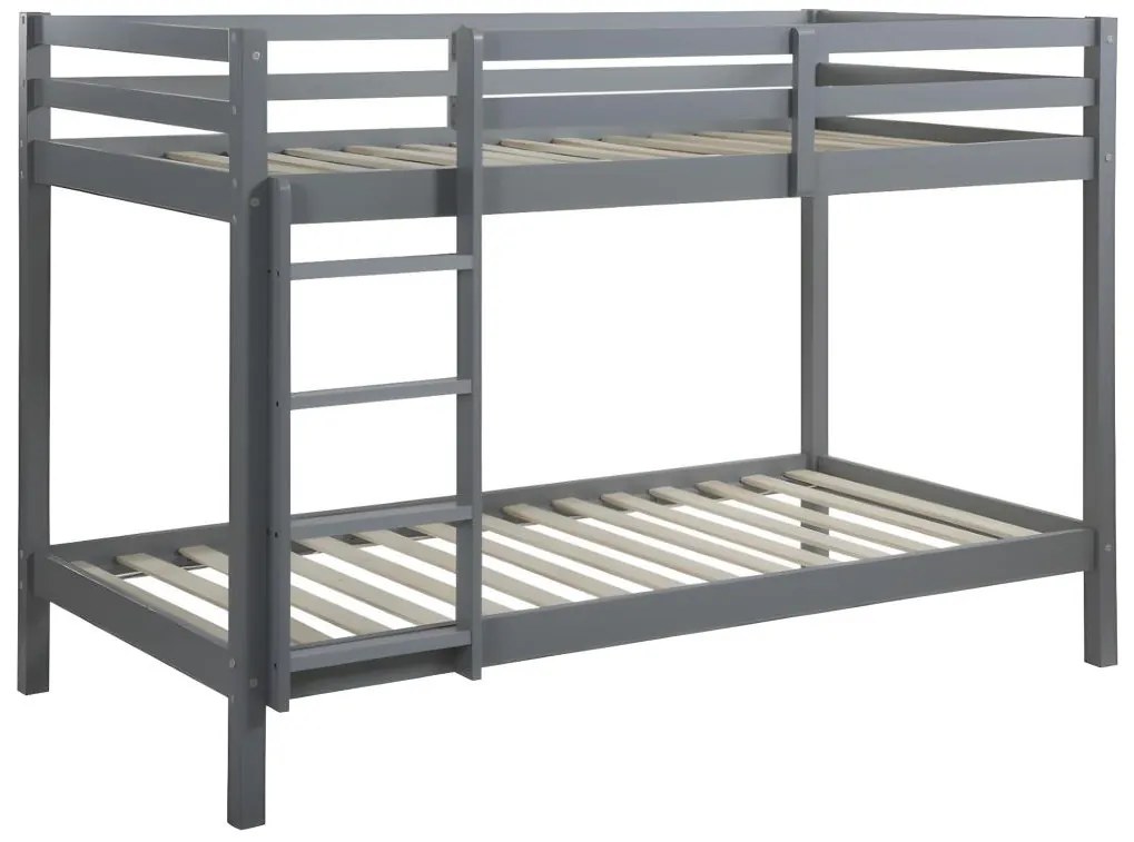 Łóżko piętrowe ANICET II – 2 × 90 × 190 cm – lite drewno sosnowe – kolor szary