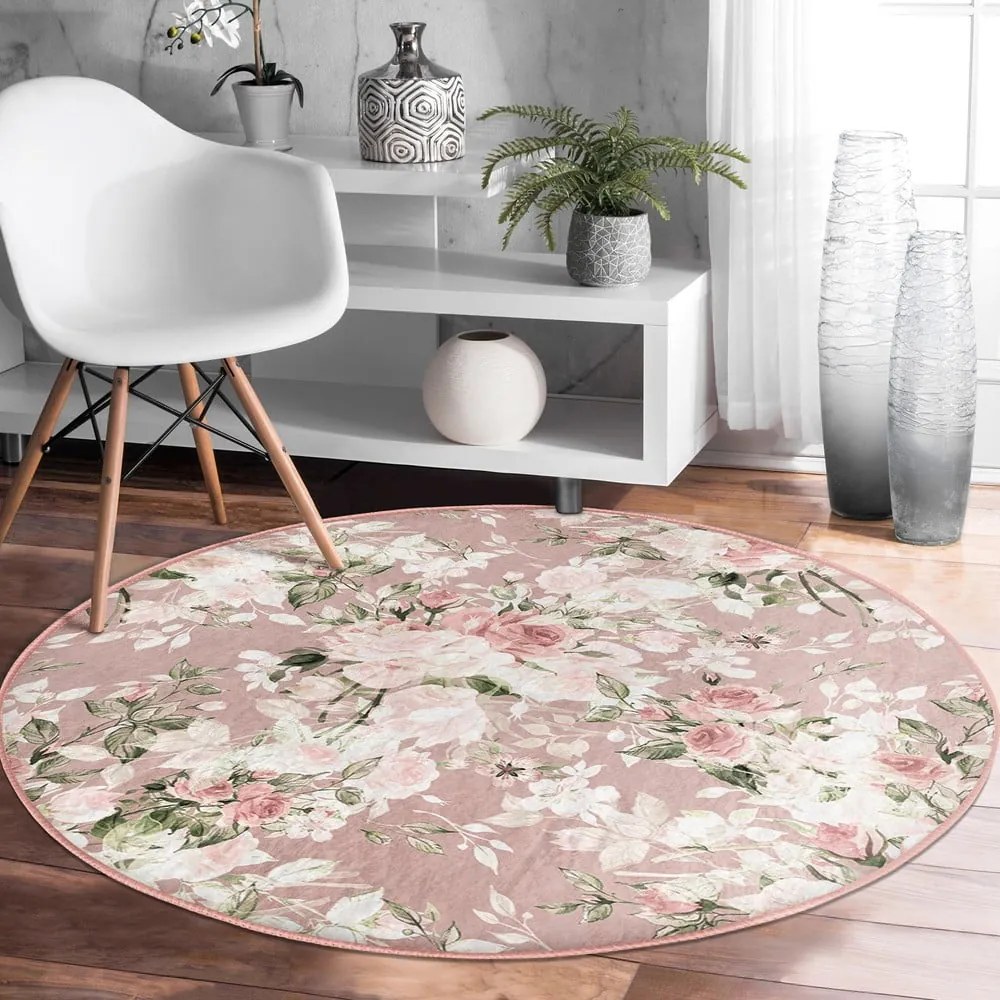 Jasnoróżowy okrągły dywan odpowiedni do prania i robotów sprzątających ø 120 cm Comfort – Mila Home