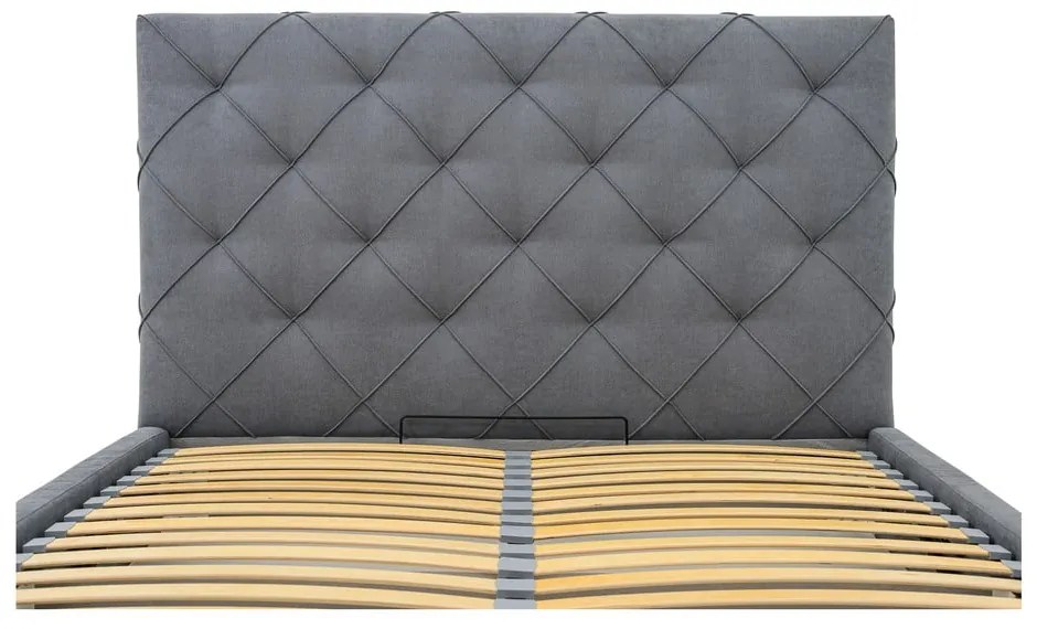 Szare tapicerowane łóżko dwuosobowe ze schowkiem i stelażem 160x200 cm Bee – Scandic
