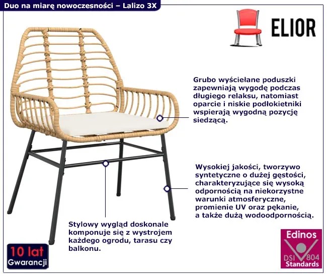 Brązowy zestaw krzeseł ogrodowych 2 szt. Z0-Z37