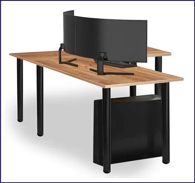Duże narożne biurko loft regulowane 120x180x60 dąb craft złoty - Salvada