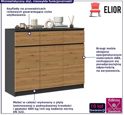 Komoda z drzwiczkami do salonu antracyt + dąb artisan - Haklen