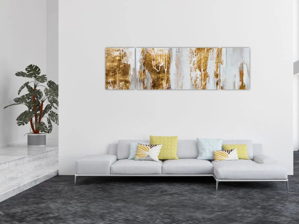 Obraz - Abstrakcja ze zotym (170x50 cm)