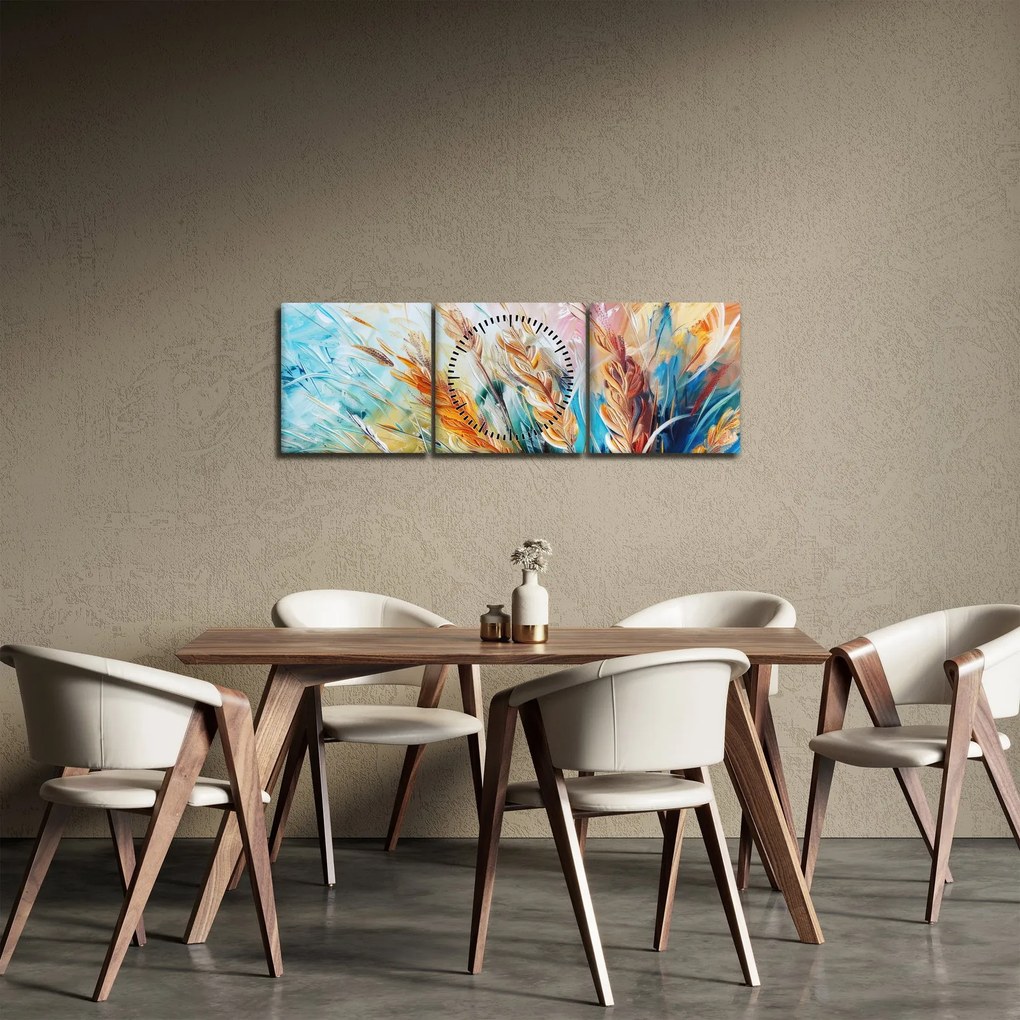 Obraz - Pszenica, abstrakcja (z zegarem) (90x30 cm)