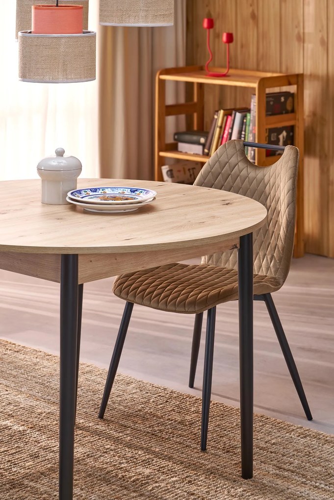 Stół rozkładany okrągły płyta dąb artisan/czarny 102-142x102x75 cm PIVOT