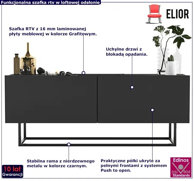 Szafka rtv na nóżkach grafitowa - Merol 5X