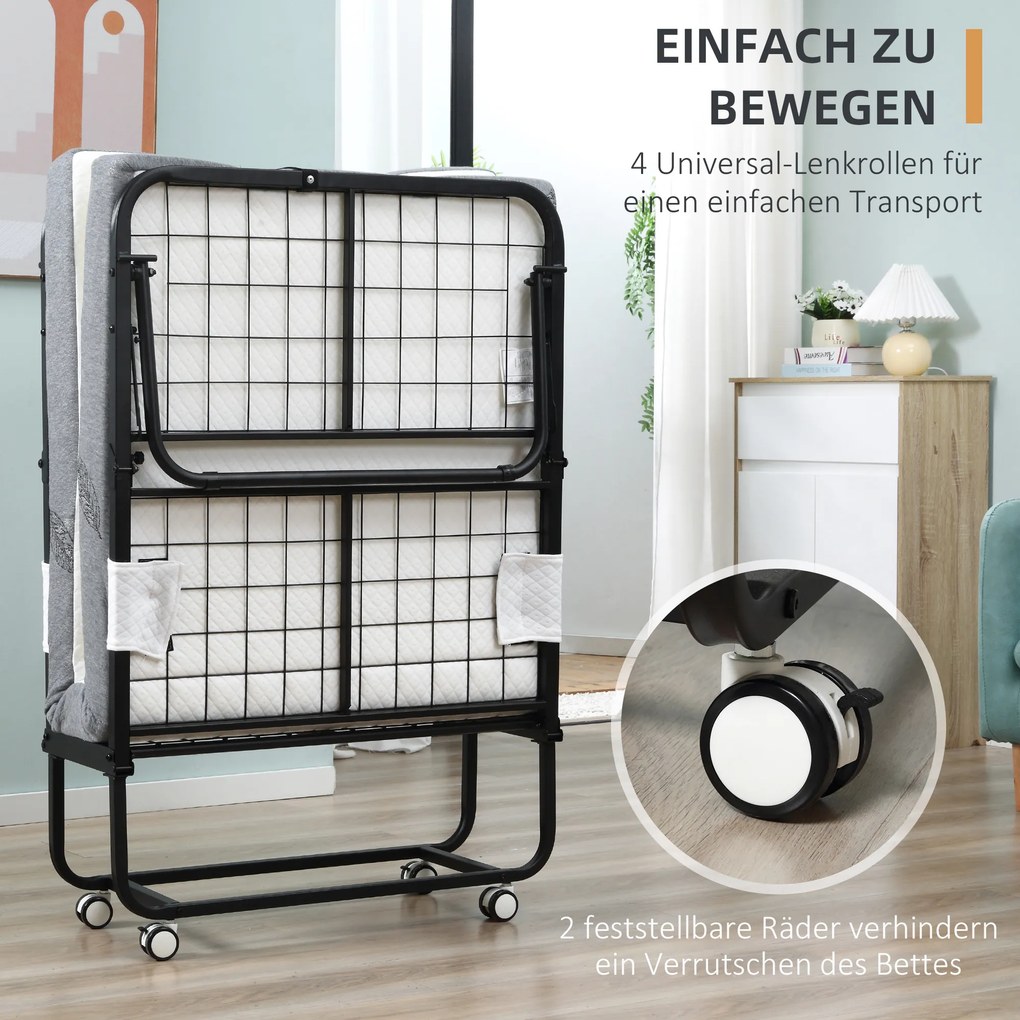 Składane łóżko dla gości HOMCOM 2 w 1 z kółkami, składana stal i pianka