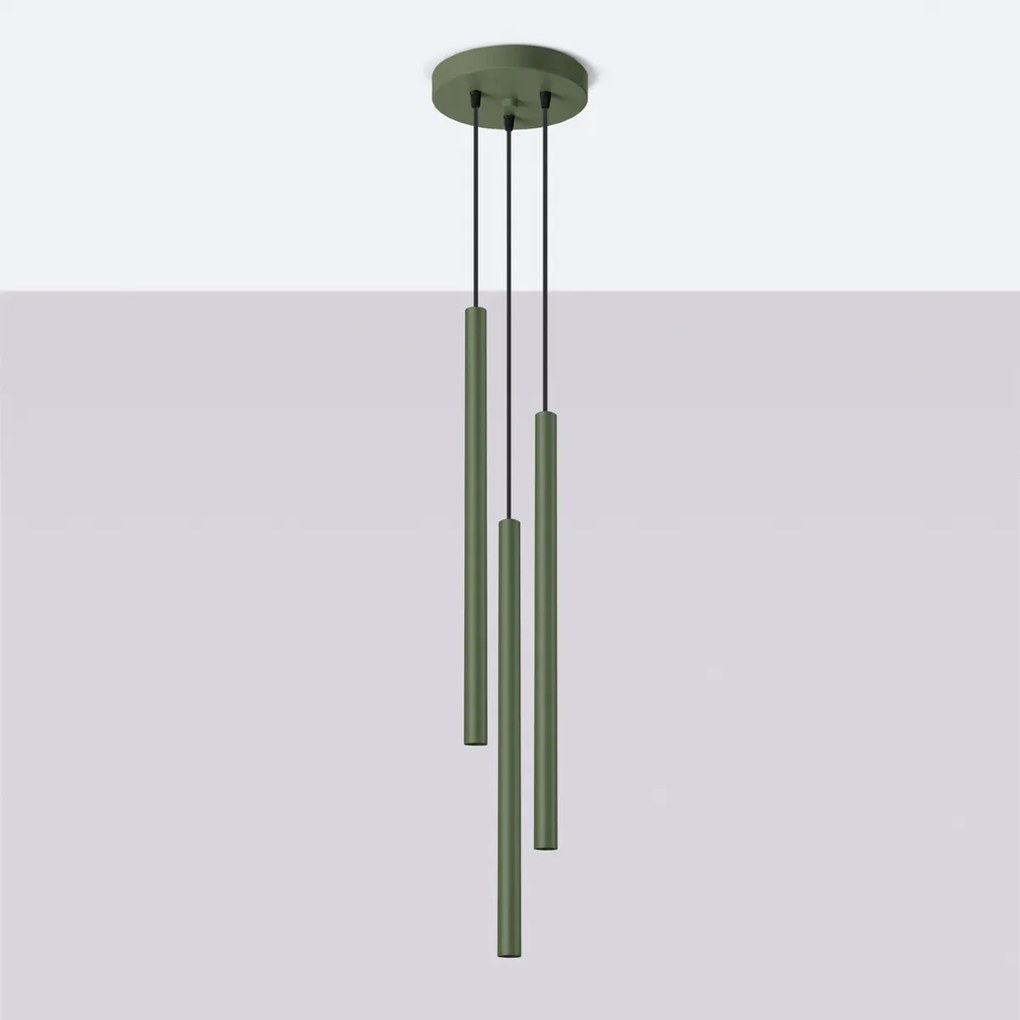 Lampa wisząca PASTELO 3P zielona oliwka SOLLUX LIGHTING
