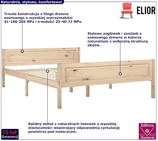 Drewniane łóżko z naturalnej sosny 120x200 Ilumi