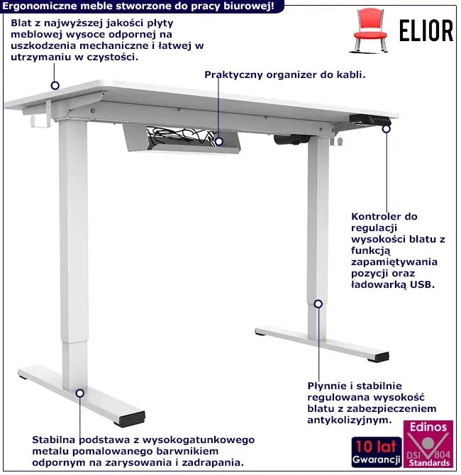 Biurko wysokie podnoszone elektrycznie do pracy na stojąco biały - Rucal 3X