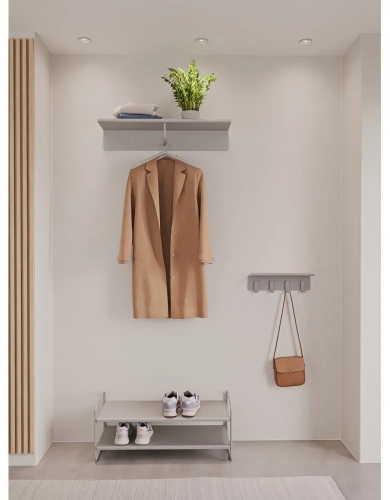 Jasnoszary stalowy wieszak ścienny z półką 11,5 cm A-Hallway – Zone