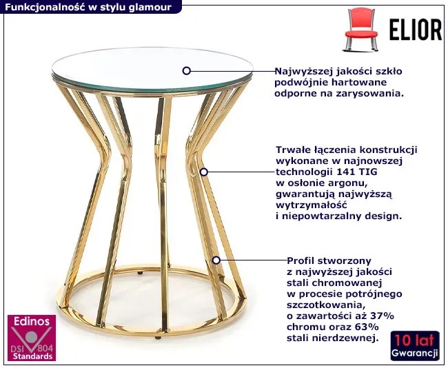 Okrągły stolik kawowy glamour z lustrzanym blatem - Eremos 3X