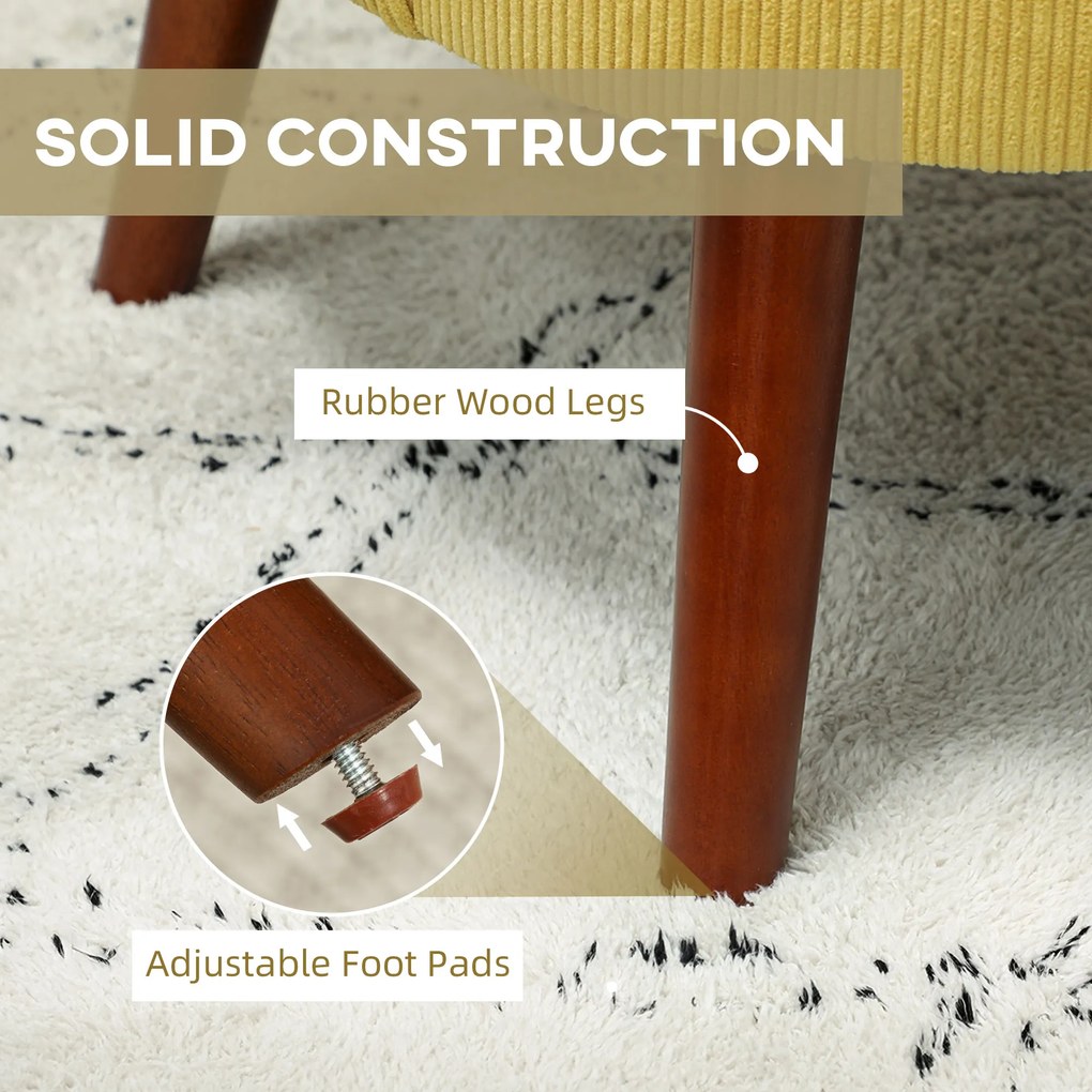 HOMCOM Nowoczesny fotel z poduszką lędźwiową, tapicerowany, nogi z drewna kauczukowego, żółty