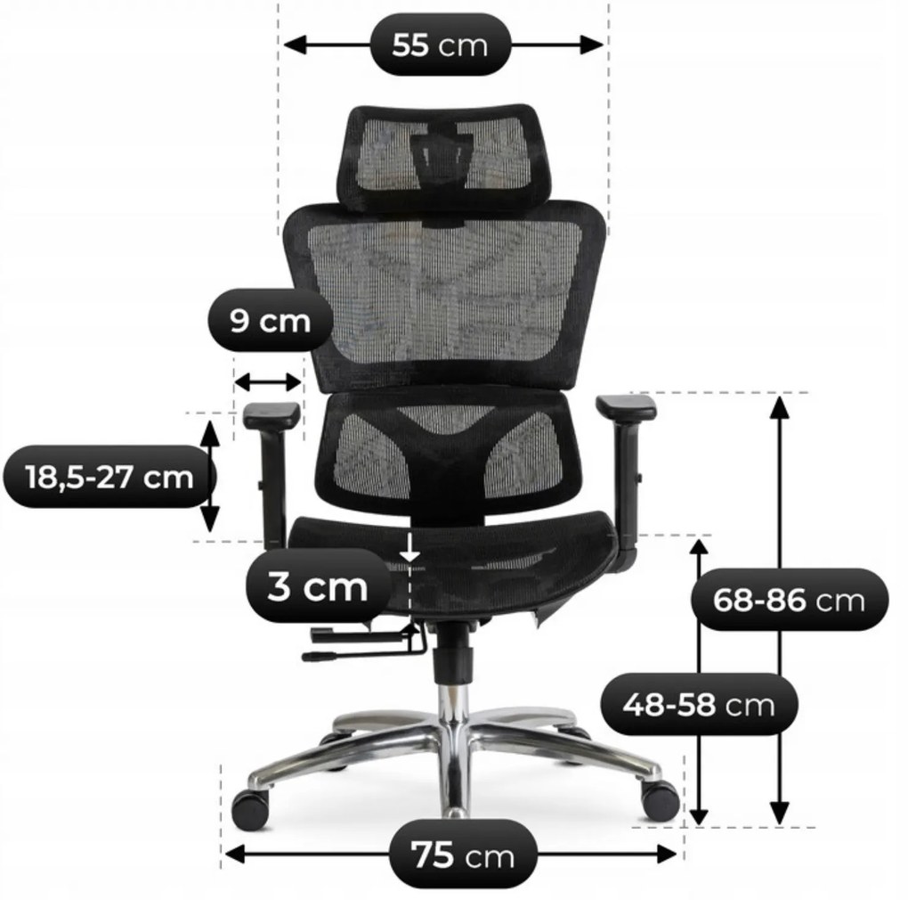 Fotel Biurowy Ergonomiczny Obrotowy ROYAL Czarny Nowoczesny