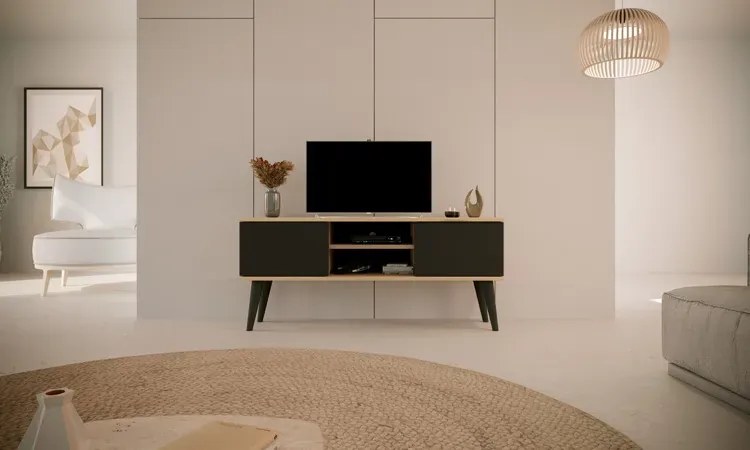 Nowoczesna szafka RTV dąb artisan + czarny - Dubby 4X 120 cm
