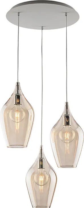 Zawieszenie Ares Iron z bursztynowym szkłem pyreksowym 3 lampy 141 Ø50 BL273-S3-AM