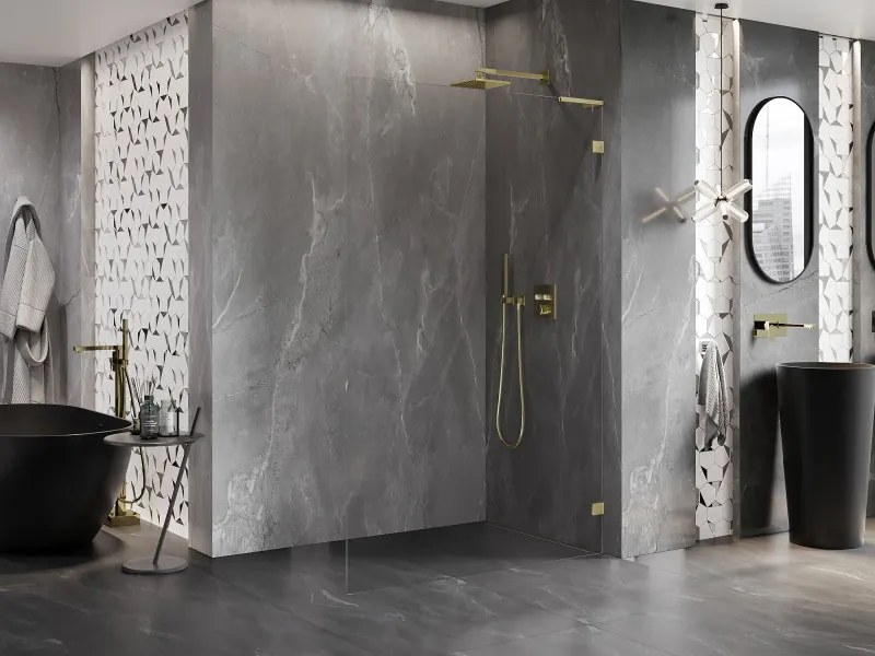 Mexen Lunar L ścianka prysznicowa Walk-in prawa 60 x 200 cm, transparent 8 mm, złota - 830L-060-000-50-00-P