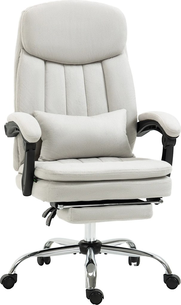 HOMCOM Fotel biurowy ergonomiczny z wysuwanym podnóżkiem obciążenie do 120 kg kremowy | Aosom PL
