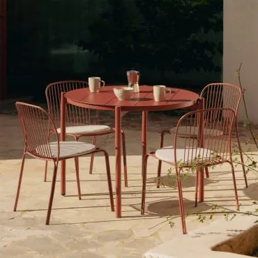 Zestaw Okrągłego Stołu Ø110 Cm Z Aluminium Elton I 4 Krzeseł Ogrodowych Ze Stali Anerina Terracota - Sklum