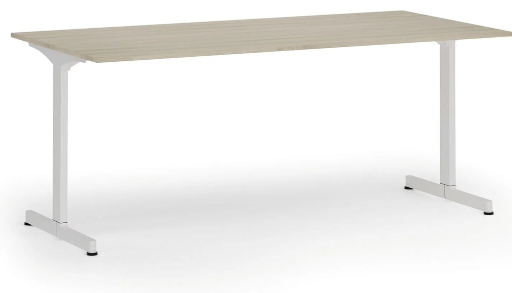 Biurko PRIMO BETA, 180x90 cm, biała podstawa, dąb naturalny