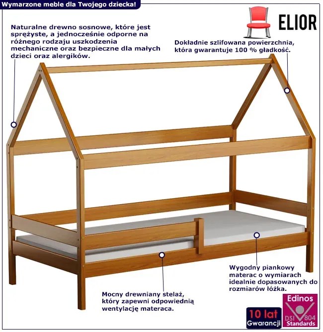 Drewniane łóżko domek dla dziecka, olcha Ebra 4X