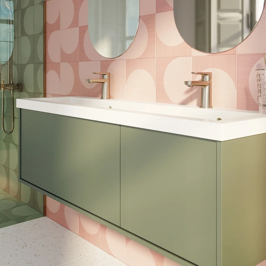 Umywalka wpuszczana w blat biała błyszcząca z konglomeratu WAVE DUO 120 cm