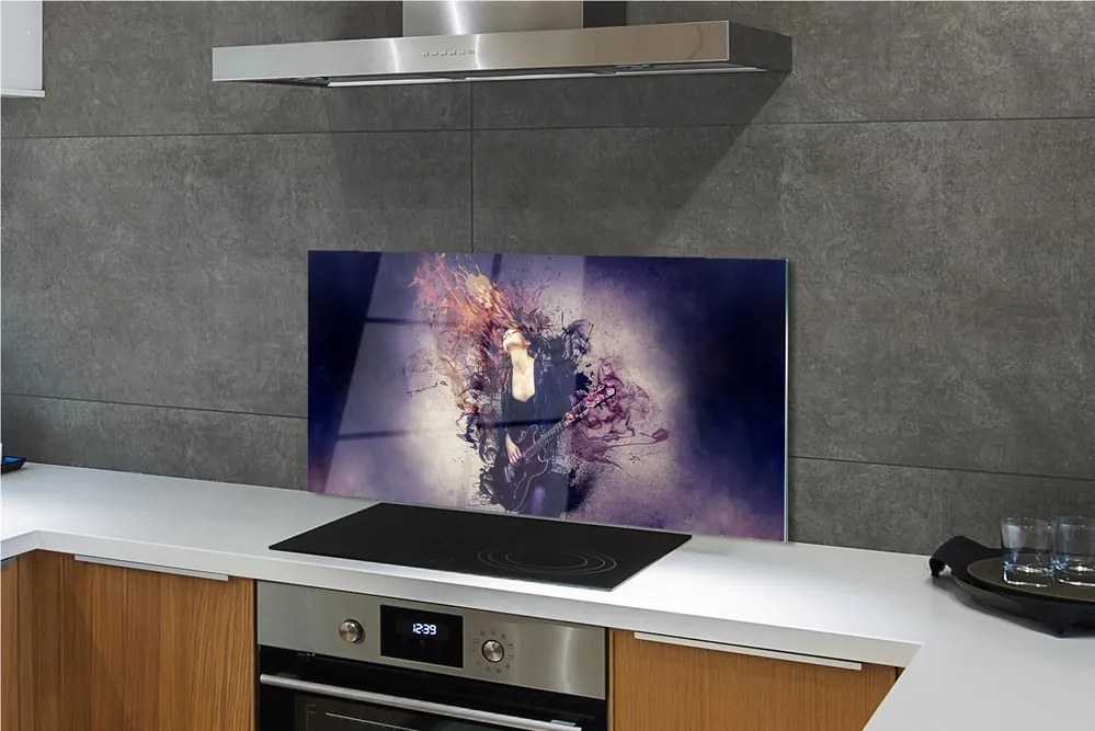 Panel szklany do Kuchni Kobieta Grająca na Gitarze