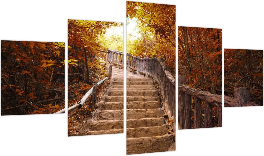 Obraz - Schody w naturze jesienią (125x70 cm)